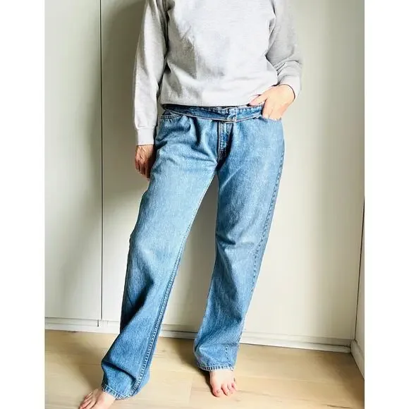 Levi's 505 Denim Jeans Size Waist 35 Classic Loose Fit Baggy Medium Wash - Picture 5 of 14